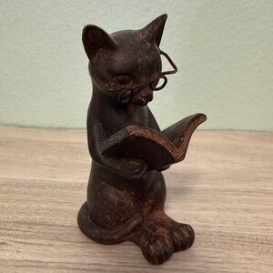 Charming Brown Cat Figurine with Glasses